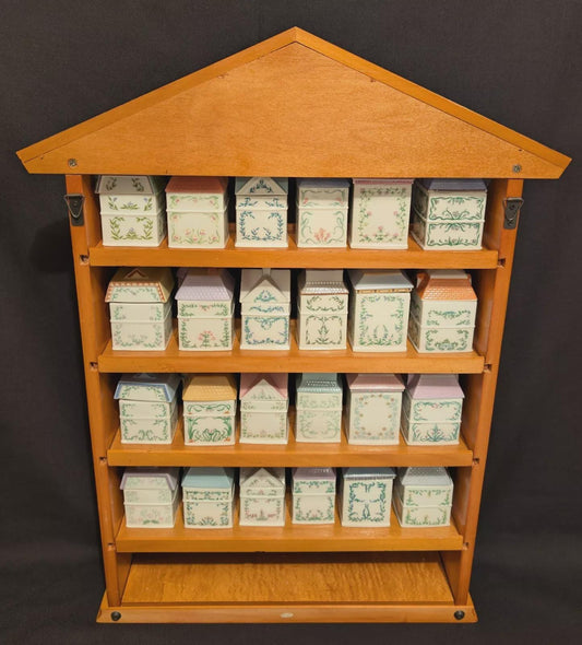 1989 LENOX Spice Village Porcelain Complete Set (24) Wooden Display Rack "NICE"