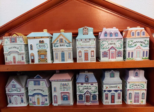 Vintage 1989 Lenox Spice Village Complete 24 Jar Set & Wooden Display Rack COA