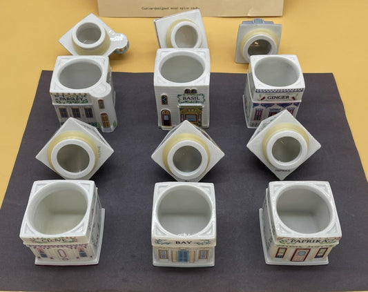 1989 LENOX Spice Village Porcelain Complete Set (24) Wooden Display Rack
