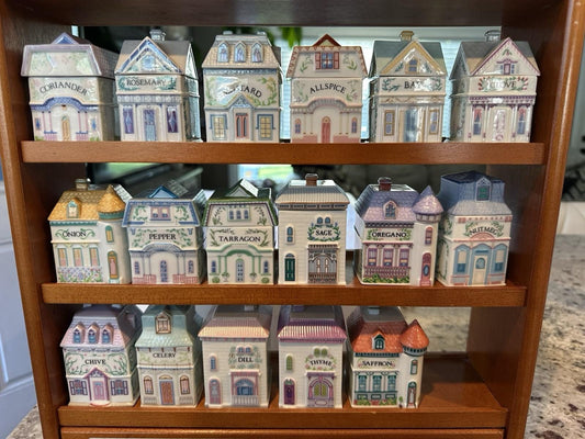 1989 Lenox Spice Village Spice Jar Set of 23 Houses & Wooden Rack Collectible