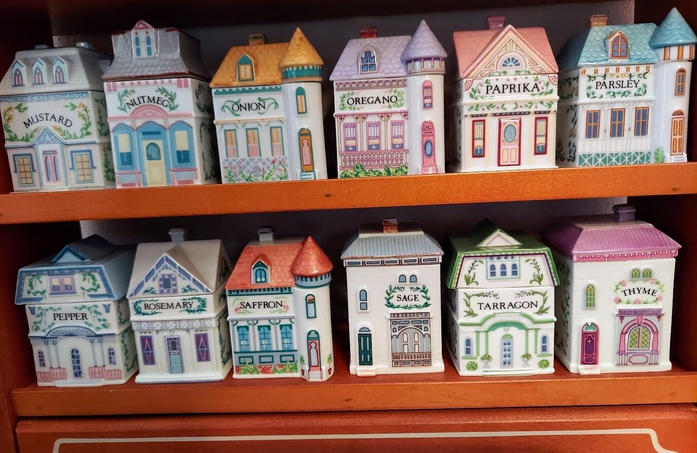 Vintage 1989 Lenox Spice Village Complete 24 Jar Set & Wooden Display Rack COA