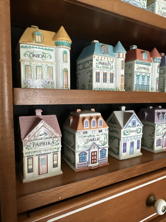 Lenox Spice Village 1989 Set Of 19 Spice House Jars And Wooden Rack Vintage