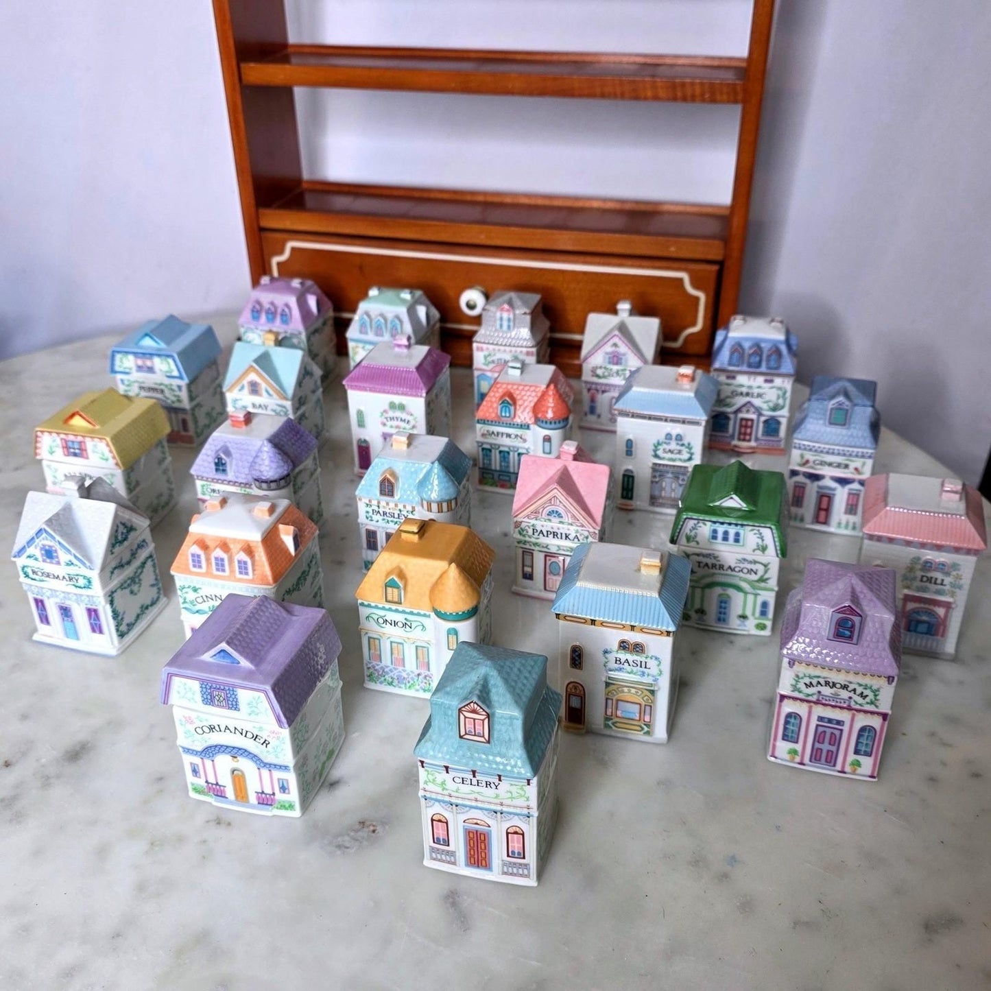 Lenox Spice Village Set Porcelain House 24 Jars with Wooden Rack 1989 Complete