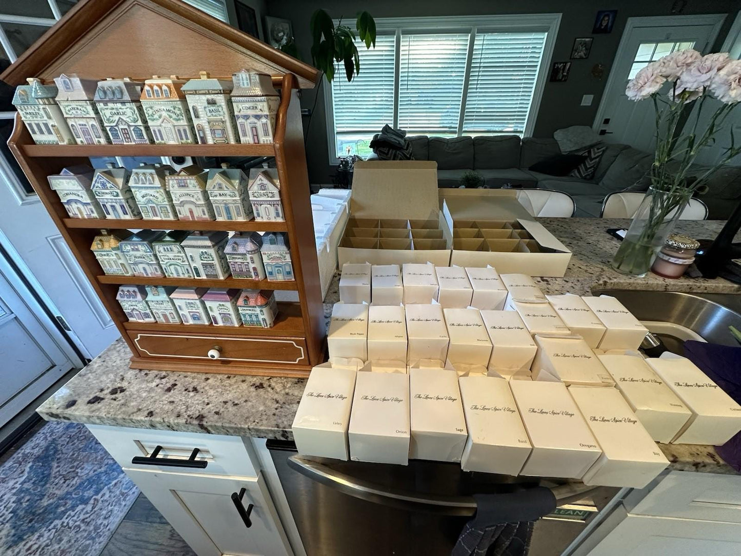 1989 Lenox Spice Village Spice Jar Set of 23 Houses & Wooden Rack Collectible