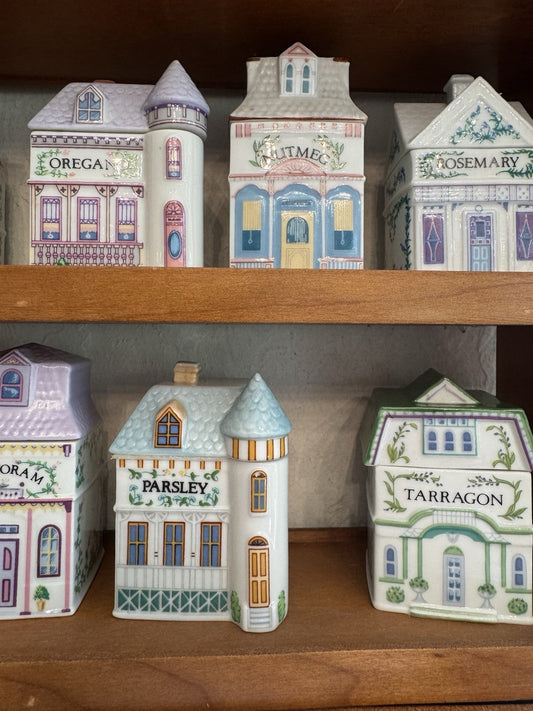1989 Lenox Village Spice Jars (19) & Original Spice Rack