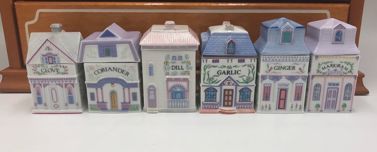 ✨ Vintage 1989 Lenox Spice Village Spice Jar Complete Set of 24 Houses with Rack – Excellent Condition ✨