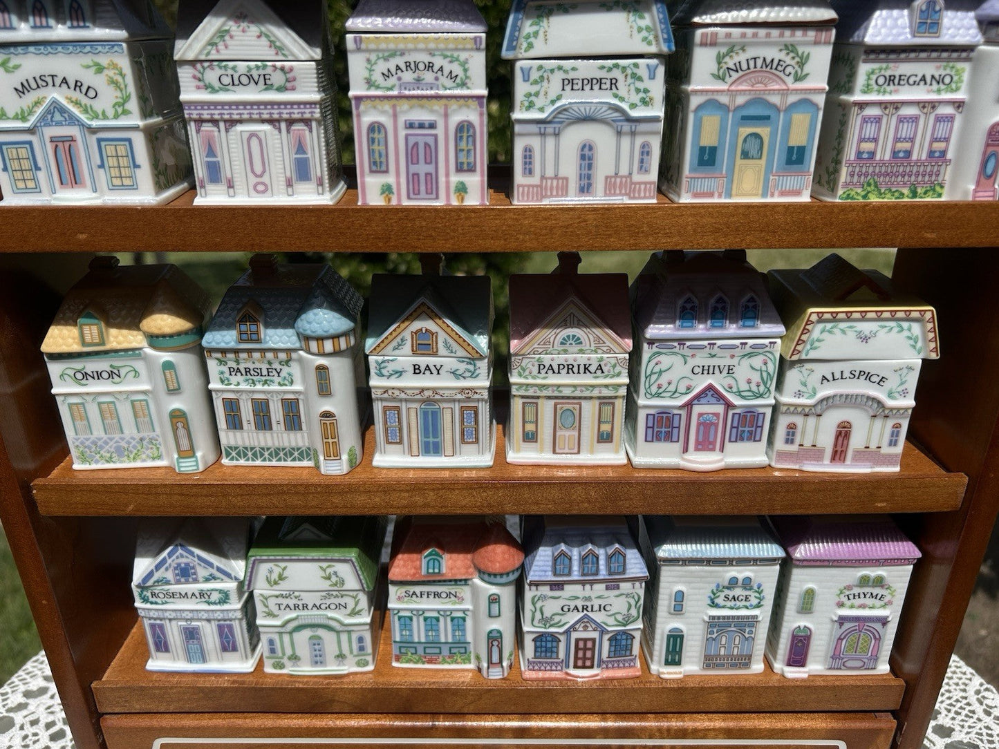 ✨ Vintage 1989 Lenox Spice Village Spice Jar Complete Set of 24 Houses with Original Rack ✨