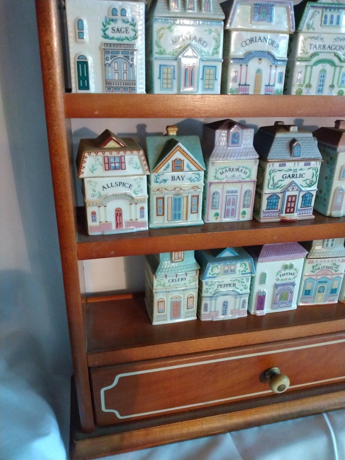 Vintage 1989 Lenox Spice Village Spice Jar  Set Of 23 Houses missing BASIL jar.