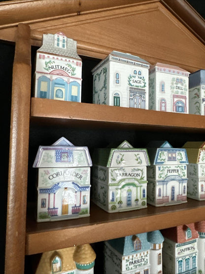 Lenox Spice Village 1989 Set Of 19 Spice House Jars And Wooden Rack Vintage