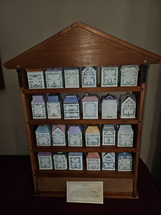 Vintage 1989 Lenox Spice Village Set of 24 Spice Jar Houses with Wooden Rack
