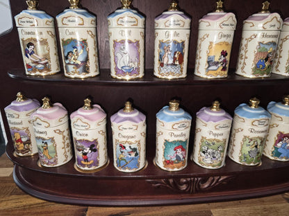 Walt Disney Lenox 24 Spice Jar Set & Wooden Rack 1995 Salt/ Pepper Shakers Boxes