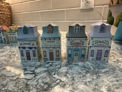 Vintage 1989 Lenox Spice Village complete 24 set with Wooden display rack shelf