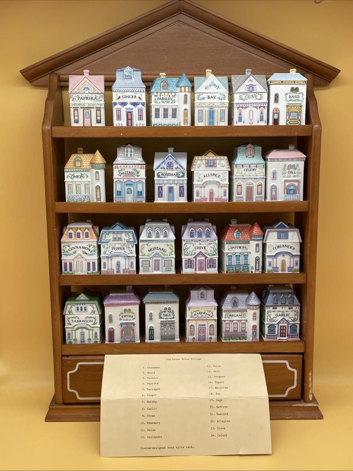 1989 LENOX Spice Village  Porcelain Complete Set (24) Wooden Display Rack