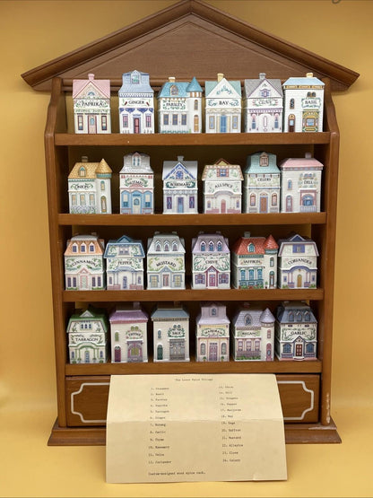 1989 LENOX Spice Village  Porcelain Complete Set (24) Wooden Display Rack