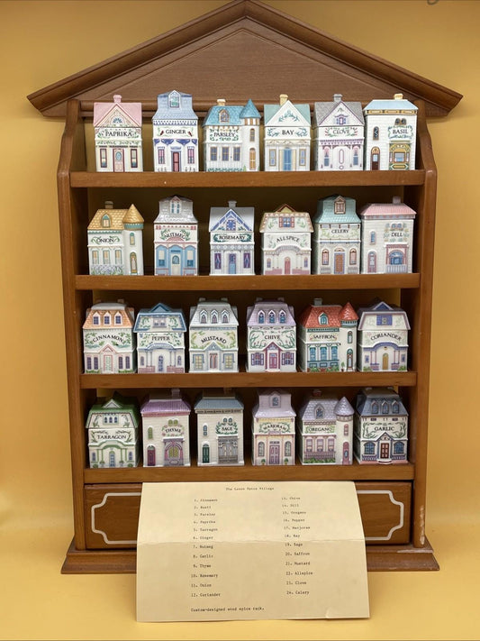 1989 LENOX Spice Village  Porcelain Complete Set (24) Wooden Display Rack
