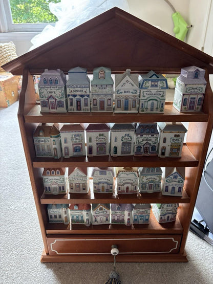Vintage 1989 Lenox Spice Village Spice Jar Complete Set of 24 Houses with Rack