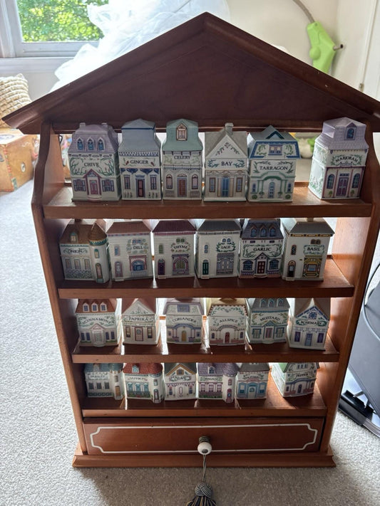 Vintage 1989 Lenox Spice Village Spice Jar Complete Set of 24 Houses with Rack