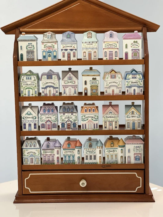 Lenox Spice Village Vintage 1989 Complete Set of 24 Houses with Rack. No Chips