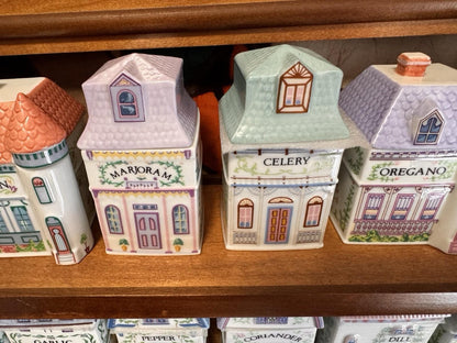 Vintage 1989 LENOX Spice Village Jar Complete Set of 24 Houses w/ Rack COA Boxes