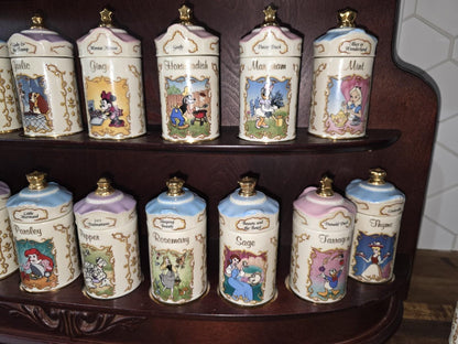 Walt Disney Lenox 24 Spice Jar Set & Wooden Rack 1995 Salt/ Pepper Shakers Boxes
