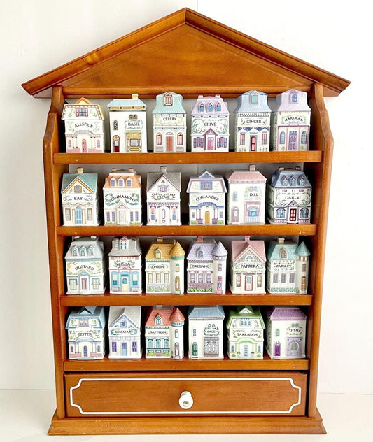 Vintage  Lenox Spice Village complete 24 set with Wooden display rack shelf
