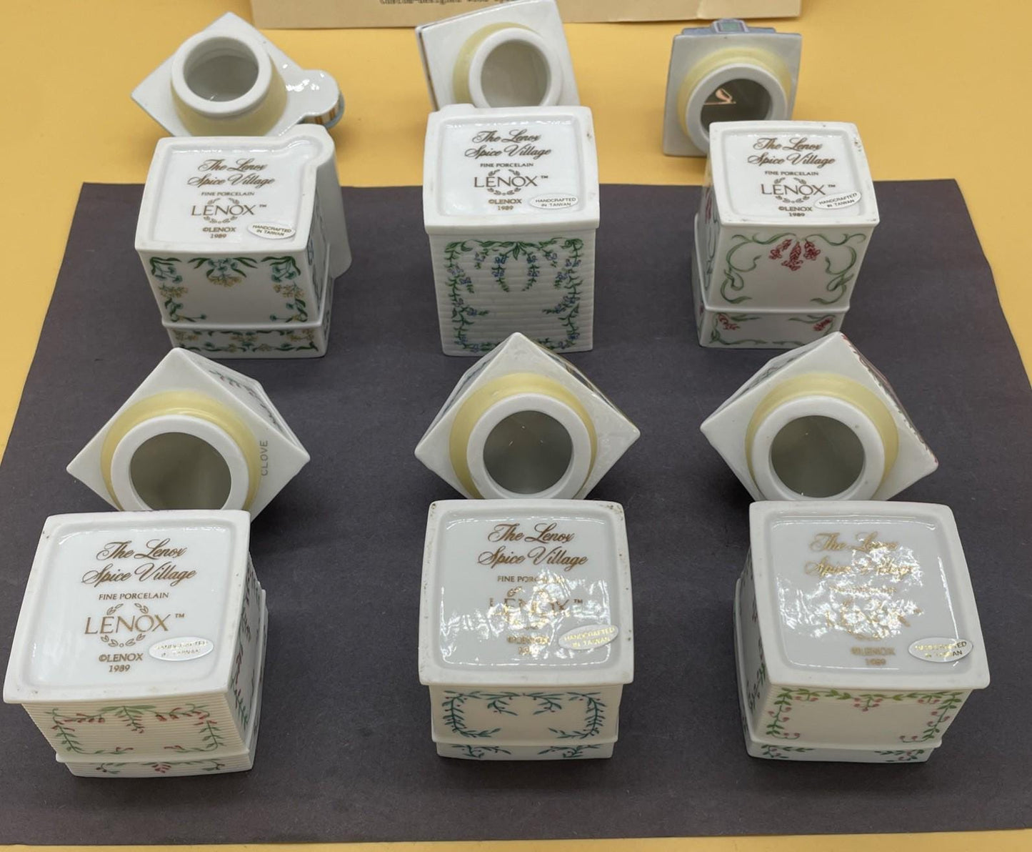 1989 LENOX Spice Village  Porcelain Complete Set (24) Wooden Display Rack