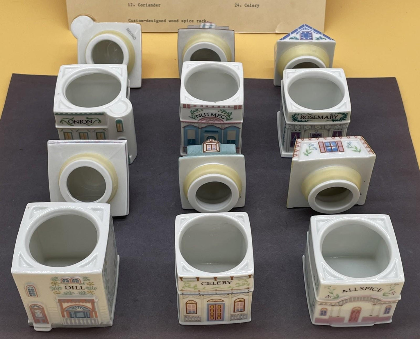 1989 LENOX Spice Village  Porcelain Complete Set (24) Wooden Display Rack