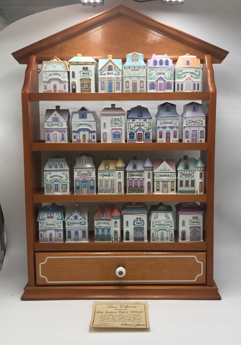 ✨ Vintage 1989 Lenox Spice Village Spice Jar Complete Set of 24 Houses with Rack – Excellent Condition ✨