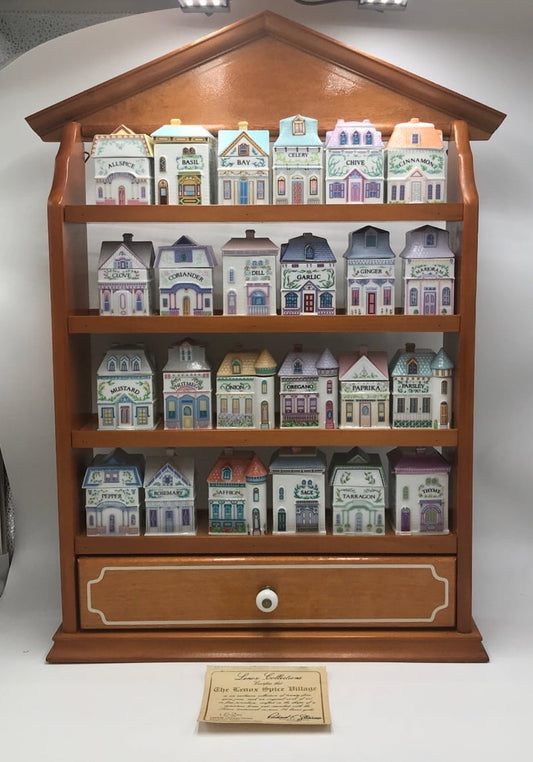 ✨ Vintage 1989 Lenox Spice Village Spice Jar Complete Set of 24 Houses with Rack – Excellent Condition ✨
