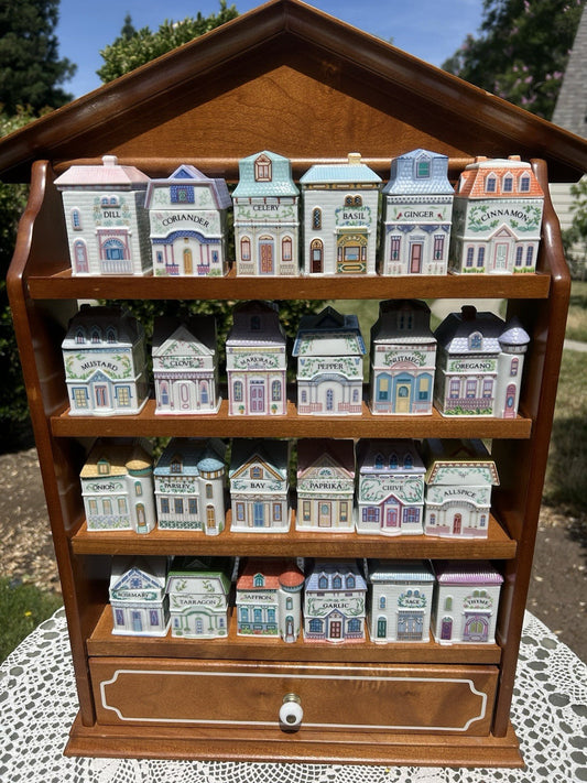 ✨ Vintage 1989 Lenox Spice Village Spice Jar Complete Set of 24 Houses with Original Rack ✨