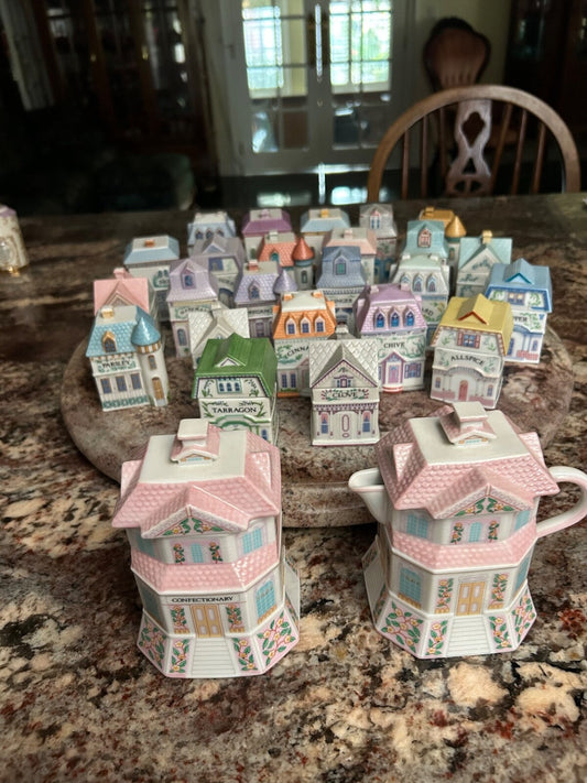 ✨ Vintage 1989 Lenox Spice Village Full Set of 24 Spice Jars – Unused, Displayed Only ✨