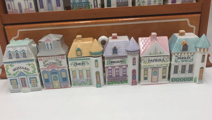 ✨ Vintage 1989 Lenox Spice Village Spice Jar Complete Set of 24 Houses with Rack – Excellent Condition ✨