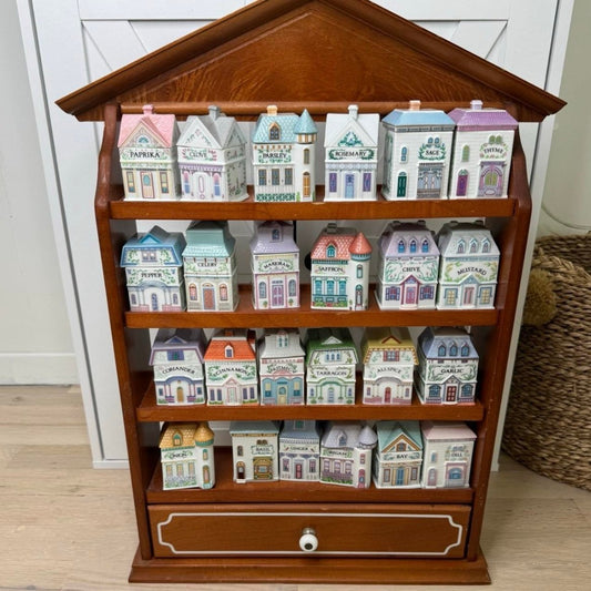 ✨ Vintage Lenox Spice Village 1989 Complete Full Set – 24 Jars + Wooden Rack Stand ✨