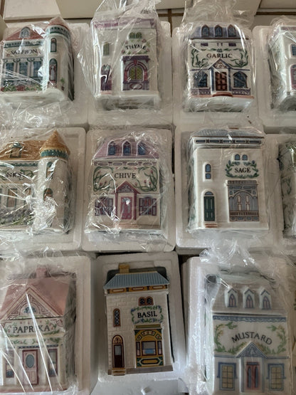 ✨ Vintage 1989 Lenox Spice Village Complete Set of 24 Victorian House Spice Jars – New in Styrofoam Boxes ✨