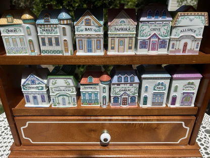 ✨ Vintage 1989 Lenox Spice Village Spice Jar Complete Set of 24 Houses with Original Rack ✨